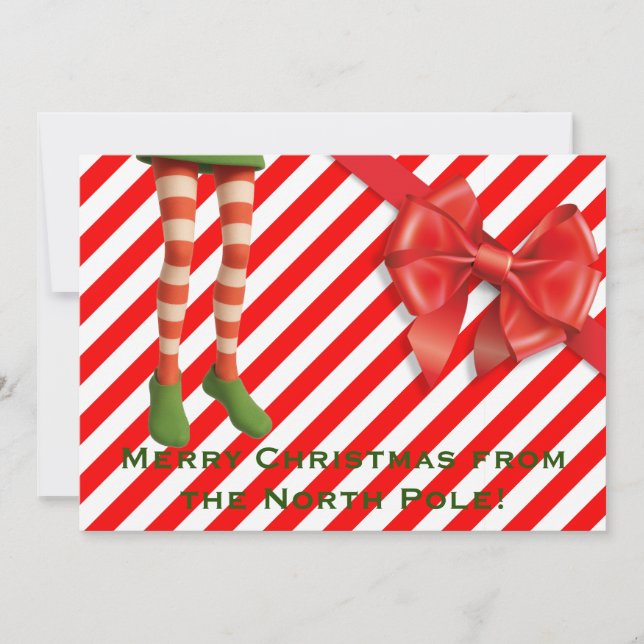 Funny Elf Legs Holiday Card | North Pole Mischief  (Front)