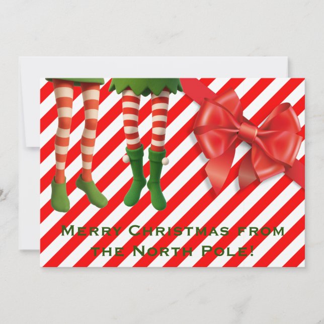 Funny Elf Legs Holiday Card | North Pole Mischief  (Front)