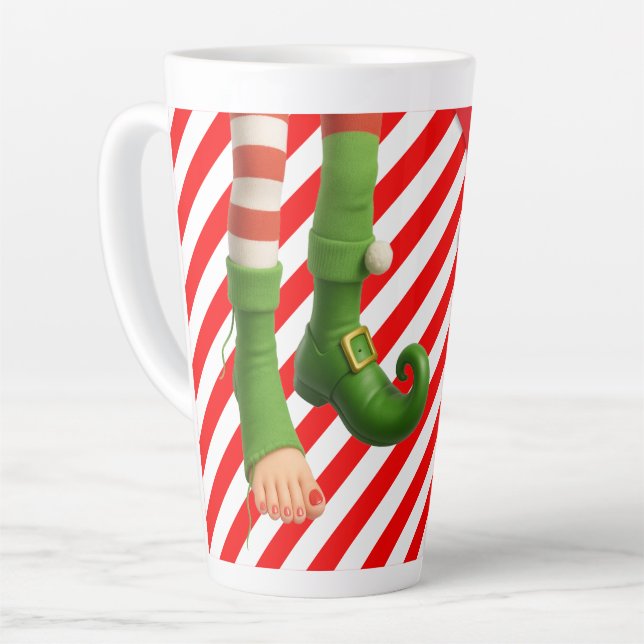 Funny Elf Legs Holiday Card | North Pole Mischief  Latte Mug (Left Angle)