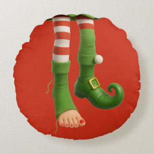 Funny Elf Legs   North Pole Christmas Humour Decor Round Cushion