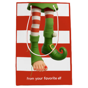 Funny Elf Legs North Pole Mischief Gift Wrap Medium Gift Bag