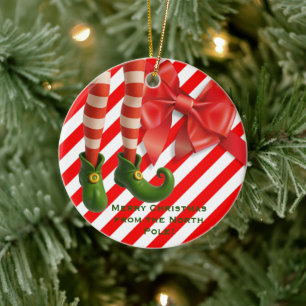 Funny Elf Legs North Pole Mischief Holiday Charm Ceramic Tree Decoration