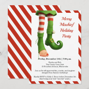 Funny Elf Legs North Pole Mischief Holiday Invit Invitation