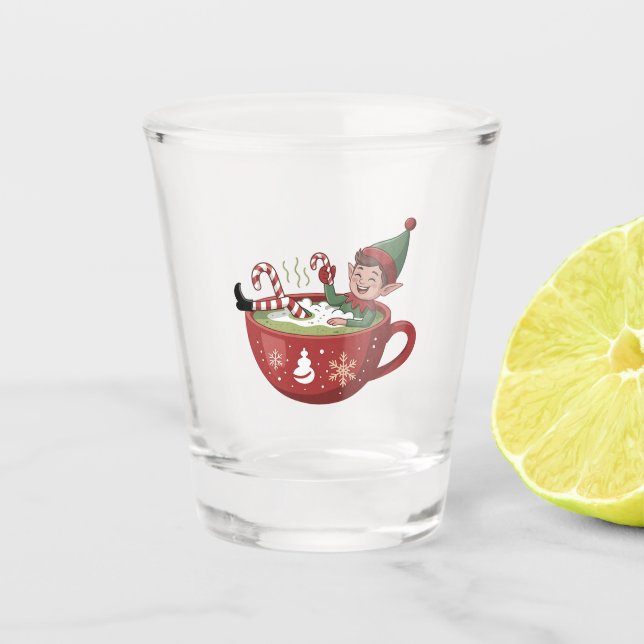 Funny Elf Taking Matcha Bathub Christmas Shot Glass (Front)
