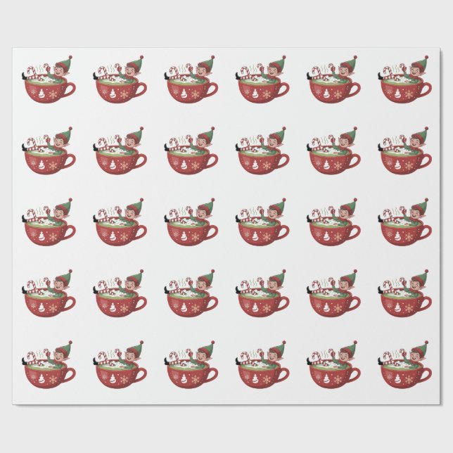 Funny Elf Taking Matcha Bathub Christmas Wrapping Paper (Flat)