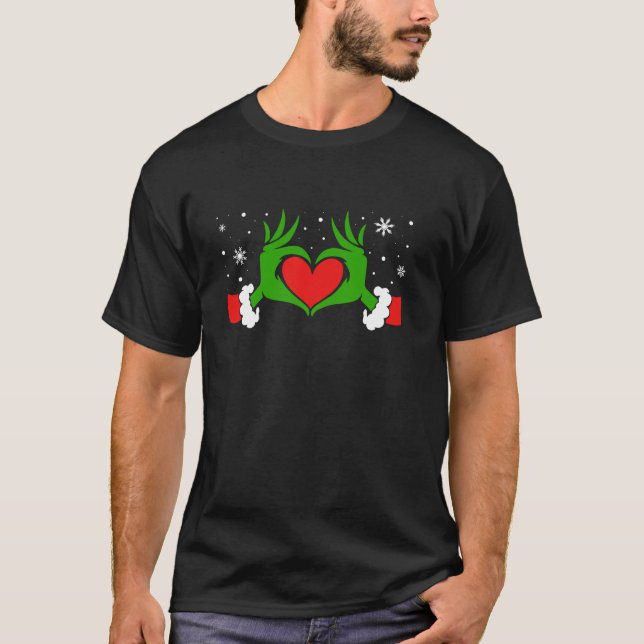 Funny Elf With Cute Heart Hands Style Christmas Co T-Shirt (Front)