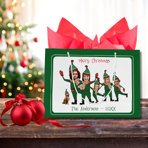 Funny Elf Your Family of Six Including Dog Green Large Gift Bag