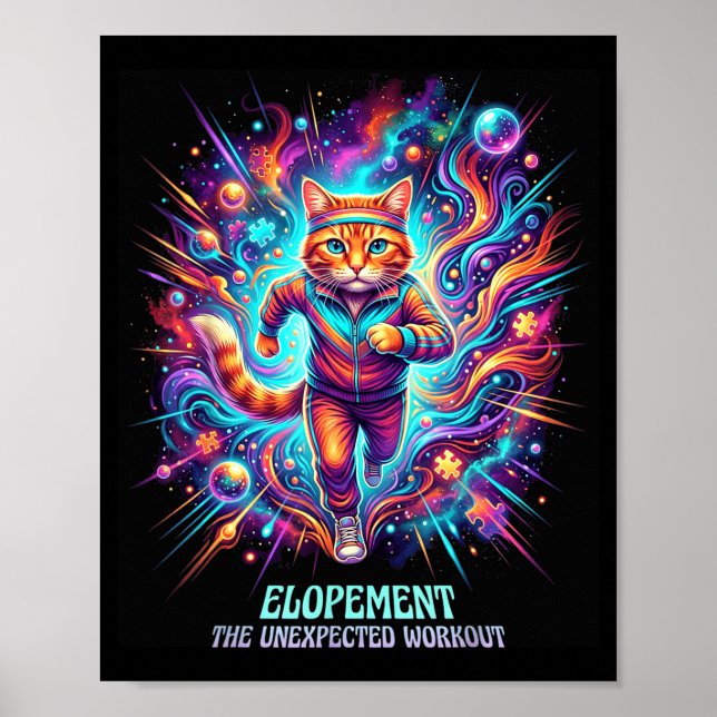 Funny Elopement The Unexpected Workout Retro Cat Poster (Front)