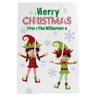 Funny Elves Custom Kids Photos Merry Christmas Medium Gift Bag
