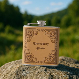 Funny Emergency Booze Add Your Text Pattern Border Hip Flask