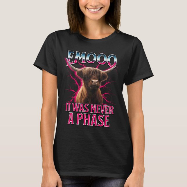 Funny Emo Highland Cow - Emo it was Never a Phase T-Shirt (Front)