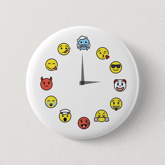 Funny Emoji Clock Pin Button (Front)