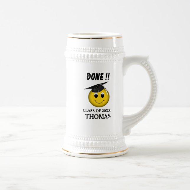 Funny Emoji "Done" Graduation Beer Stein (Right)