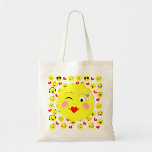 Funny Emoji Style Faces Theme Tote Bag