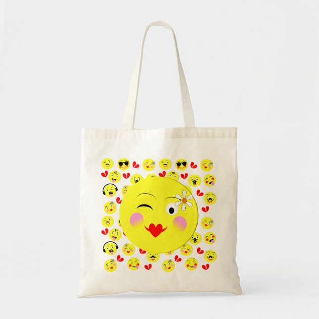 Funny Emoji Style Faces Theme Tote Bag (Front)