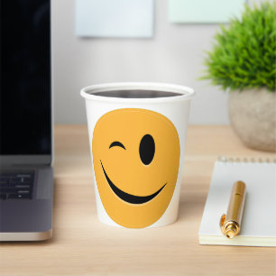 Funny Emoji Wink Smile Laugh Yellow Face Paper Cups