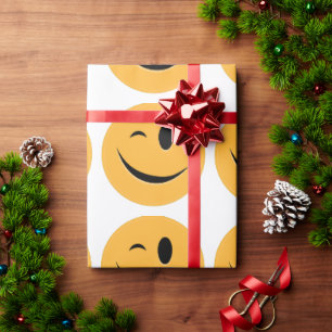 Funny Emoji Wink Smile Laugh Yellow Face Wrapping Paper