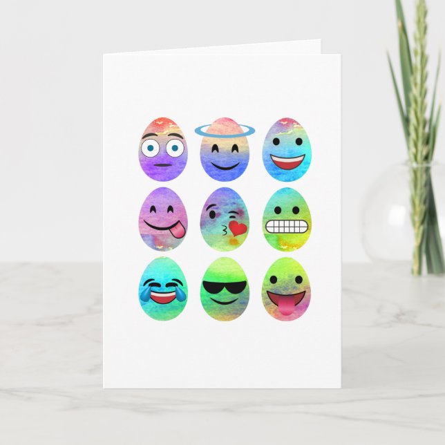 Funny Emojis, Easter Emoji Eggs, Emoticon Egg Holiday Card (Front)