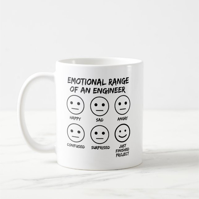  Funny Emotional Range Of An Engineer Fan Faces Coffee Mug (Left)