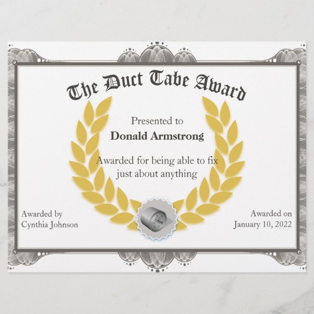 Funny Employee Award -  Duct Tape (Front)