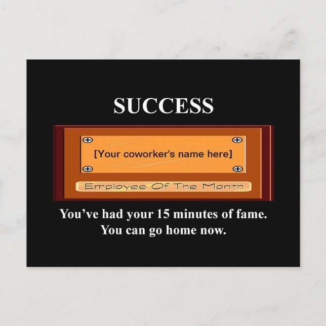Funny Employee of the Month Your Name Plate Postcard (Front)