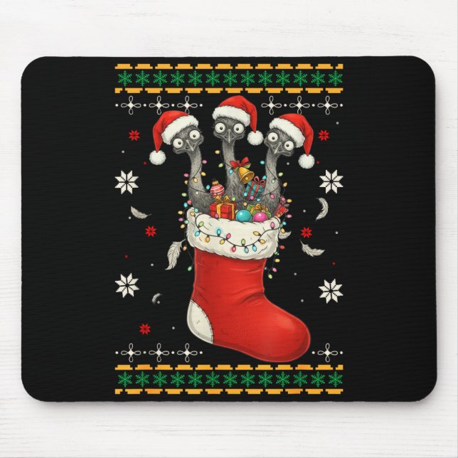 Funny Emu Bird In Xmas Socks Lights Christmas  Mouse Pad (Front)