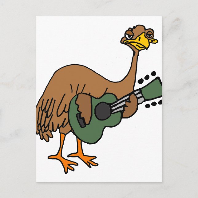 Funny Emu Bird Playing Guitar Cartoon Postcard (Front)