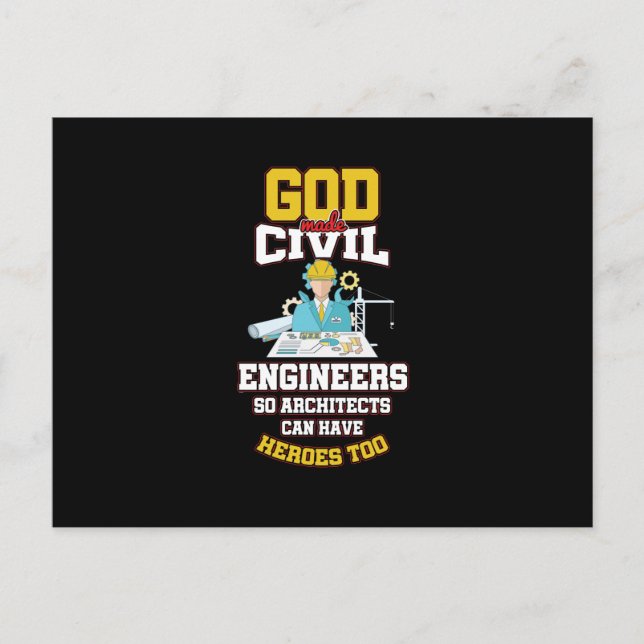 Funny Engineering Heroes God Made Civil Engineers Holiday Postcard (Front)