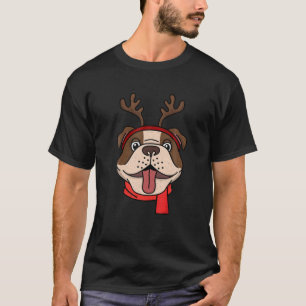 Funny English Bulldog Christmas Reindeer Antlers X T-Shirt