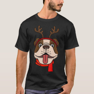 Funny English Bulldog Christmas Reindeer Antlers X T-Shirt