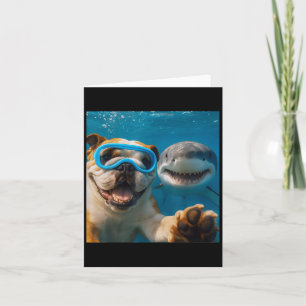 Funny English Bulldog Dog Selfie With Shark Ocean Card