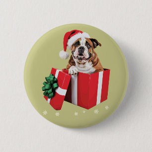 Funny English Bulldog Dog Tree Christmas Lights  6 Cm Round Badge
