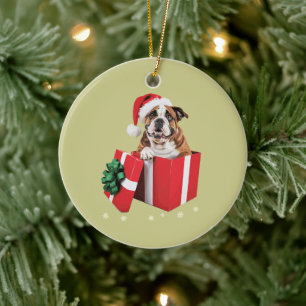 Funny English Bulldog Dog Tree Christmas Lights Ceramic Tree Decoration