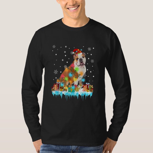 Funny English Bulldog Dog Tree Christmas Lights Xm T-Shirt (Front)