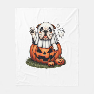 Funny English Bulldog Ghost Boo Halloween Womens M Fleece Blanket