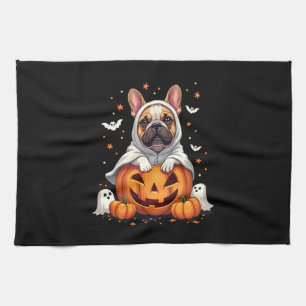 Funny English Bulldog Ghost Boo Halloween Womens M Tea Towel