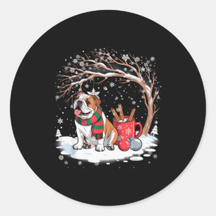 Funny English Bulldog In The Snow Tree Christmas W Classic Round Sticker