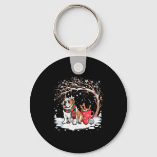 Funny English Bulldog In The Snow Tree Christmas W Key Ring