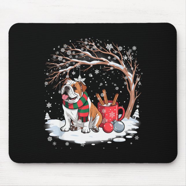 Funny English Bulldog In The Snow Tree Christmas W Mouse Pad (Front)