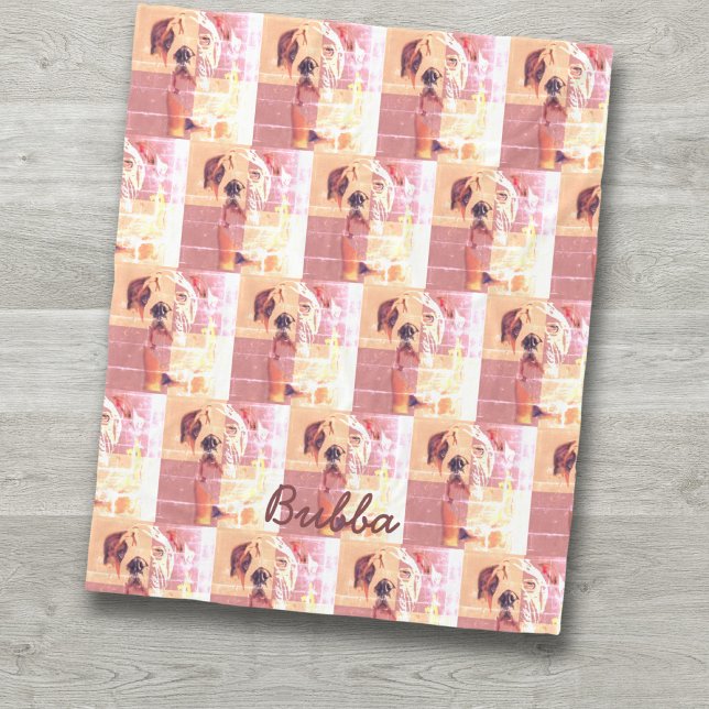 Funny English Bulldog Pink and Yellow Tiled Fleece Blanket (Snuggle up with this cute personalized Bulldog blanket. Bulldog mom's will love the tiled design!)
