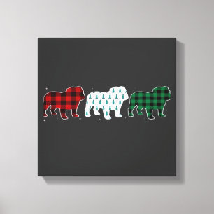 Funny English Bulldog Red Plaid Christmas Dog Love Canvas Print