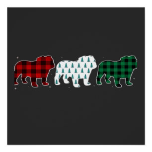 Funny English Bulldog Red Plaid Christmas Dog Love Poster