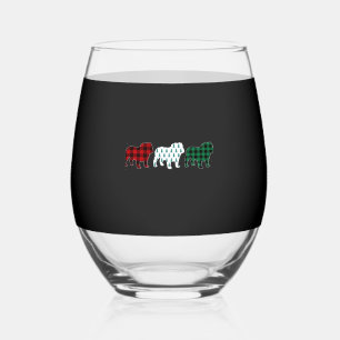 Funny English Bulldog Red Plaid Christmas Dog Love Stemless Wine Glass