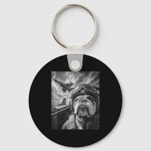 Funny English Bulldog Selfie Fighter Jet Lot Aviat Key Ring