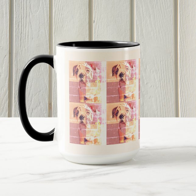 Funny English Bulldog Tiled Pink Yellow Mug (A trendy two-toned mug, featuring a tiled Bulldog design. Every Bulldog Mom would love one!)