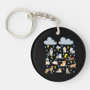 Funny English Idiom Raining Cats and Dogs Puppies  Key Ring