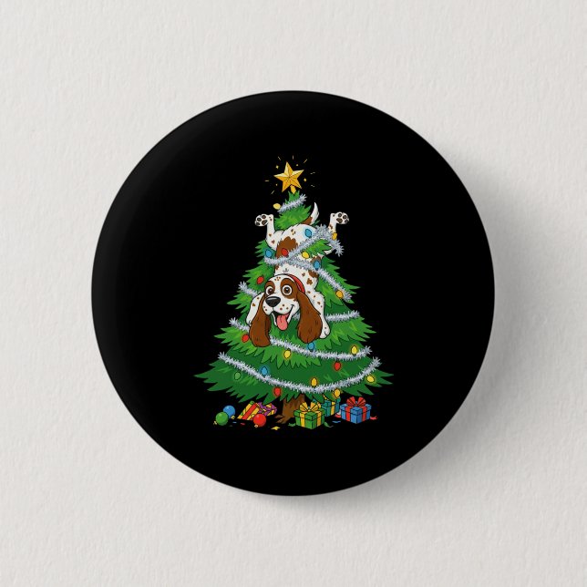 Funny English Springer Spaniel Dog Christmas Tree  6 Cm Round Badge (Front)