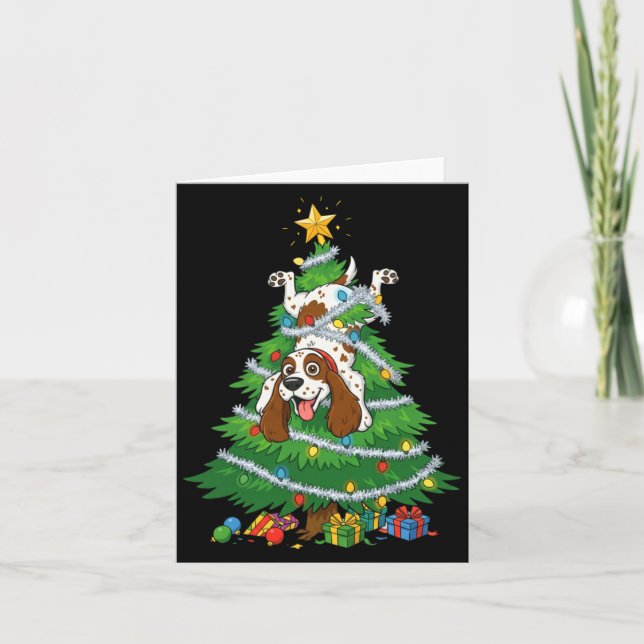 Funny English Springer Spaniel Dog Christmas Tree  Card (Front)