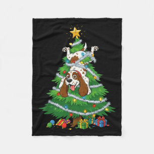 Funny English Springer Spaniel Dog Christmas Tree Fleece Blanket