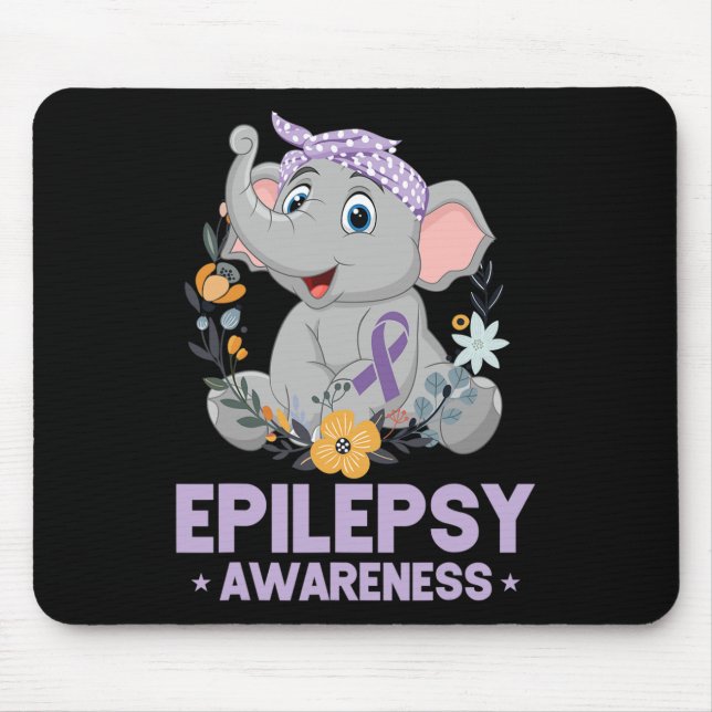 Funny Epilepsy Awareness Flower Elephant Ribbon 1 Mouse Pad (Front)